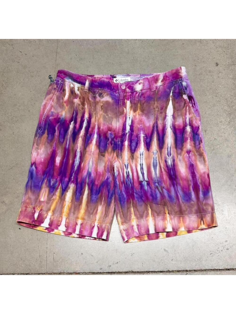 INSANE RARE Vintage 90s Columbia Tie Dye Canvas Baggy Carpenter Cargo Shorts
